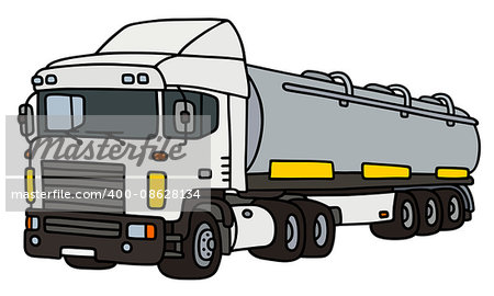 Hand drawing of a funny towing truck with a steel tank semitrailer - not a real type