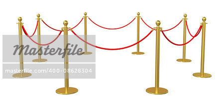 Golden barricade isolated on white background. 3D illustration