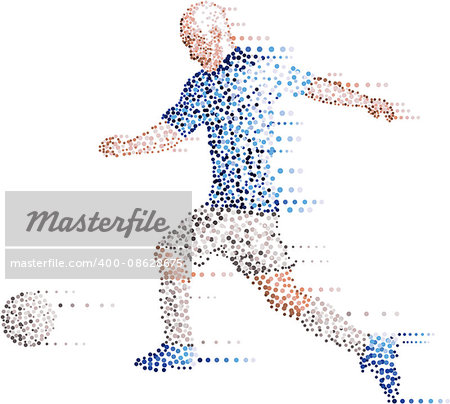 Abstract vector modern dots football soccer player, kick the ball