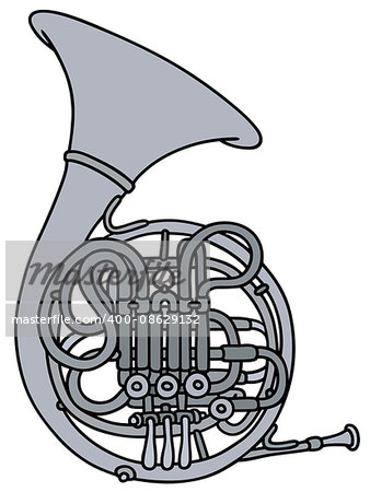 Hand drawing of a classic silver hunting horn