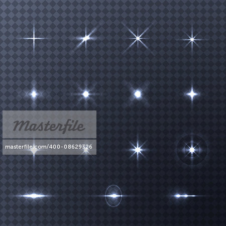 Collection of vector light effects on transparent background. Vector flash lights for your deisgn and ideas