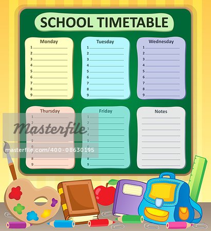 Weekly school timetable topic 6 - eps10 vector illustration.