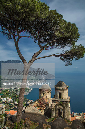 Annunziata Church of Ravello, view from Villa Rufolo, looking over Atrani and the Amalfi Coast, Campania, Italy