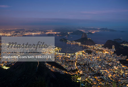 Distant view of Rio De Janeiro coastline at night, Brazil
