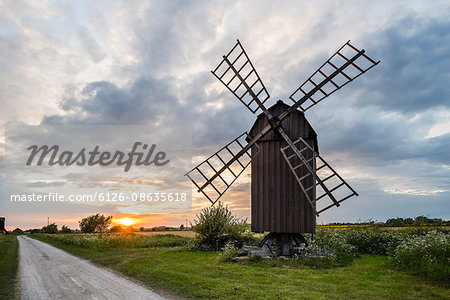 Sweden, Oland, Windmill at sunset