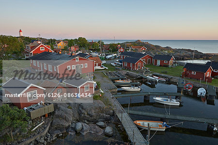 Sweden, Stockholm archipelago, Sodermanland, Landsort, Oja, Village at sunset