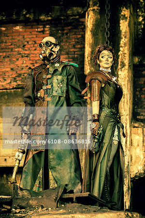 Armed steampunk couple