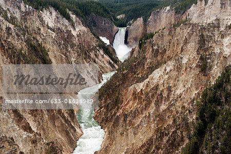 Grand Canyon of Yellowstone River and Lower Yellowstone Falls, Yellowstone National Park, Wyoming, USA