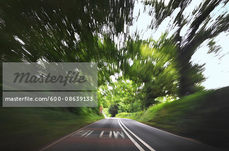 Driver's View of Country Road, Southwest England, UK