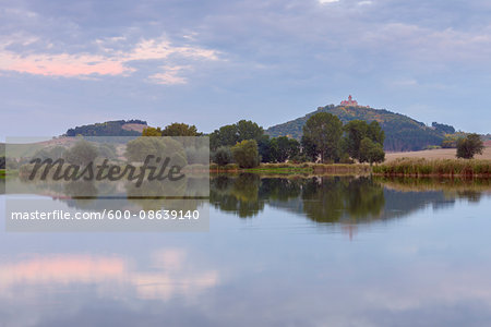 Landscape with Wachsenburg Castle Reflecting in Lake, Drei Gleichen, Ilm District, Thuringia, Germany