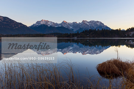 Karwendel Mountains Reflected in Lake Barmsee, Krun, Upper Bavaria, Bavaria, Germany