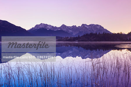 Karwendel Mountains Reflected in Lake Barmsee, Krun, Upper Bavaria, Bavaria, Germany