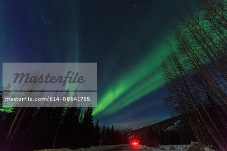 Aurora borealis, Northern Lights above Hot Springs Road, near Chena Resort, near Fairbanks, Alaska