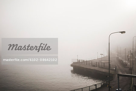 Waterfront in fog