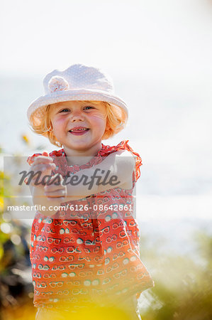 Sweden, Gotland, Portrait of girl (2-3) in hat