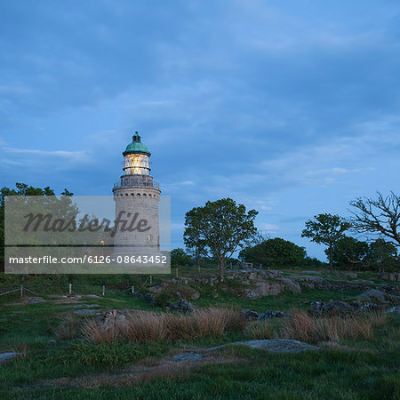Denmark, Bornholm, Allinge, Hammeren Lighthouse at evening