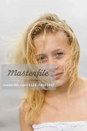 Sweden, Vastmanland, Bergslagen, Hallefors, Sangshyttan, Portrait of girl (12-13) by lake