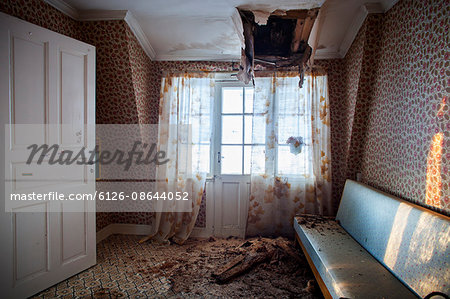 Sweden, Room with damaged ceiling