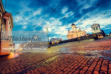 Finland, Helsinki, Kronohagen, Cable car at night