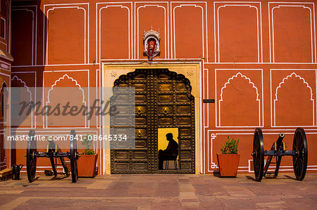 Guard at Rambagh Palace, Jaipur, Rajasthan, India, Asia