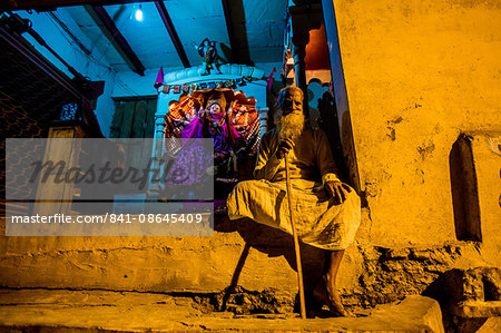 Indian guru during the Flower Holi Festival, Vrindavan, Uttar Pradesh, India, Asia