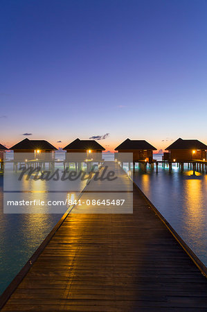 Overwater villas at Olhuveli Beach and Spa Resort, South Male Atoll, Kaafu Atoll, Maldives, Indian Ocean, Asia