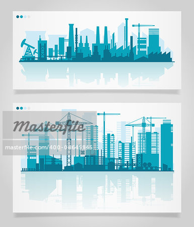 Vector horizontal banners skyline Kit with factories and industrial parts of cities. Illustration divided on layers for create parallax effect