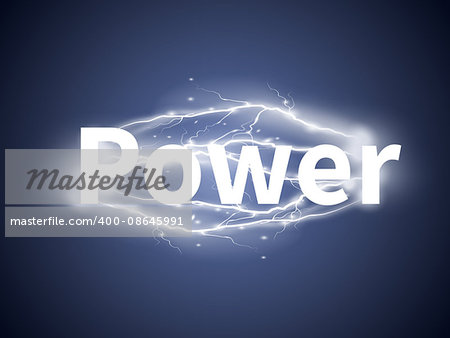 realistic lightnings with word Power on blue background