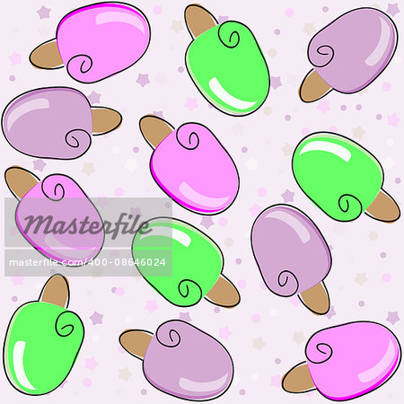 seamless pattern ice cream, ice lolly, pastel colors on white background. Vector