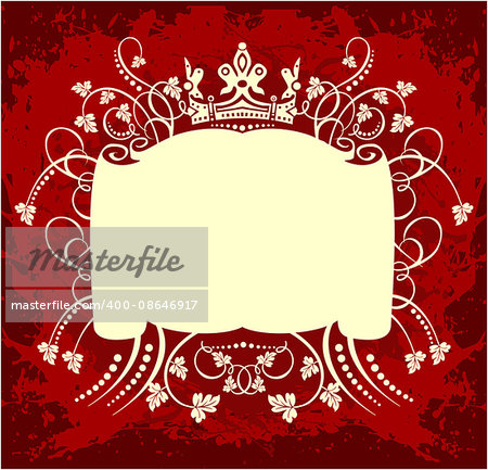 Decorative red floral frame with crown and leaves