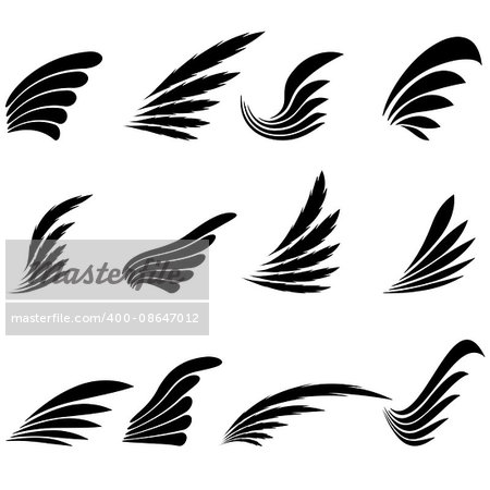 Set of Wings Icons Isolated on White Background. Wing Design Elements.