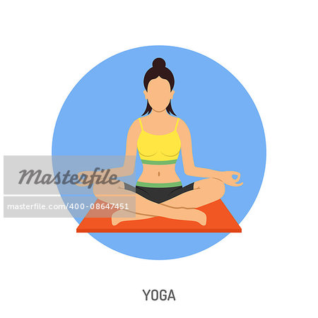 Yoga and Fitness Concept for Mobile Applications, Web Site, Advertising like Yoga Woman in Lotus Pose Icons.