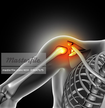 3D render of a medical image of close up of bone in shoulder