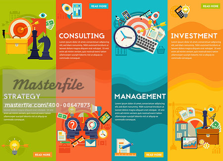 Vector illustration of Consulting, Management, Investment and Strategy concepts. Square composition