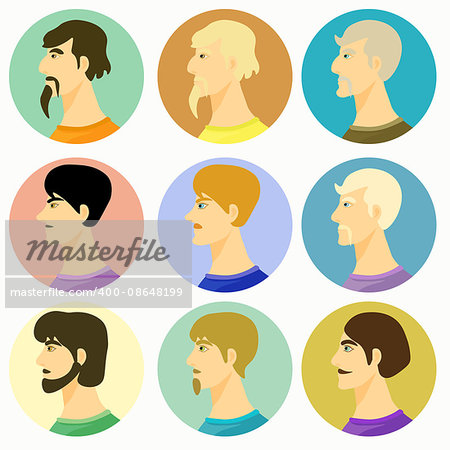 male avatar guys on a colored background. vector illustration