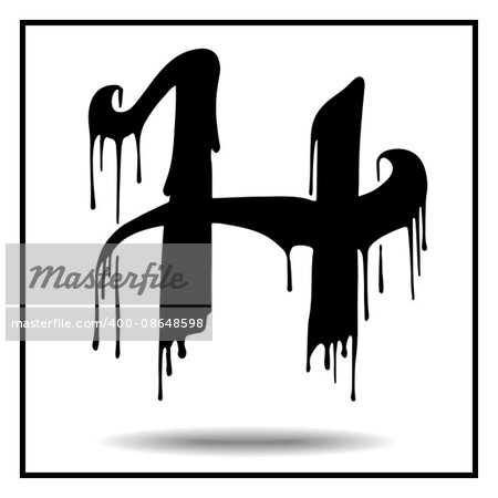 Melted grunge font. Vector illustration. Bloody letters. Melted letter H