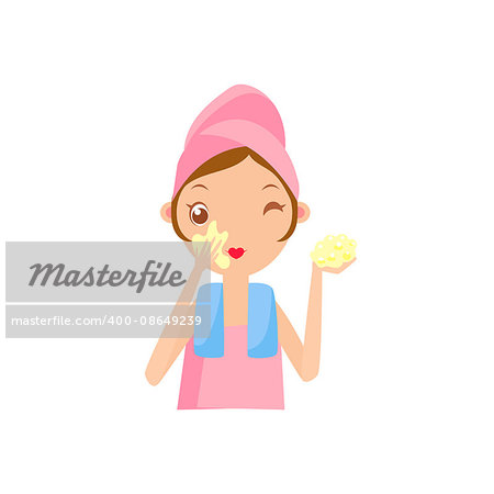 Girl Using The Tone Cream Portrait Flat Cartoon Simple Illustration In Sweet Gitly Style Isolated On White Background