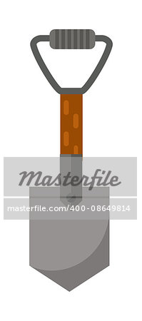 Silhouette of cartoon shovel work garden with wooden handle and shovel steel bayonet. Vector shovel metal agricultural equipment and shovel tool. Shovel work gardening handle element.