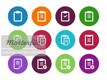 Clipboard circle icons on white background. Vector illustration.