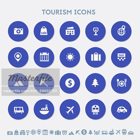 Modern flat design material tourism icons collection