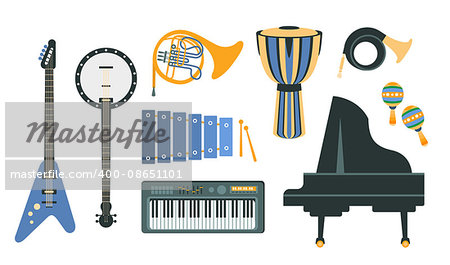 Music Instruments Realistic Simple Vector Designed Icon Set On White Background