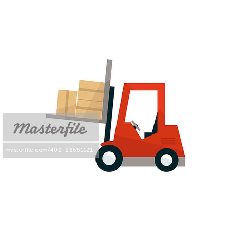 Forklift Machine Loading The Boxes Simplified Flat Vector Design Colorful Illustration On White Background