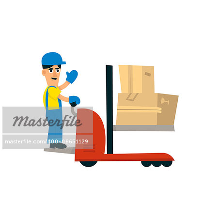 Worker Operating Forklift Machine Simplified Flat Vector Design Colorful Illustration On White Background