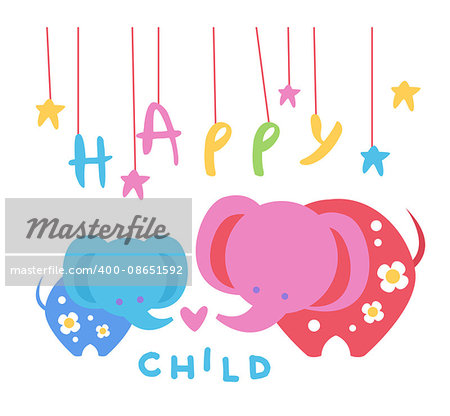 Happy Child Backdrop Illustration With Elephants Mother And Baby In Cute Childish Flat Vector Design On White Background