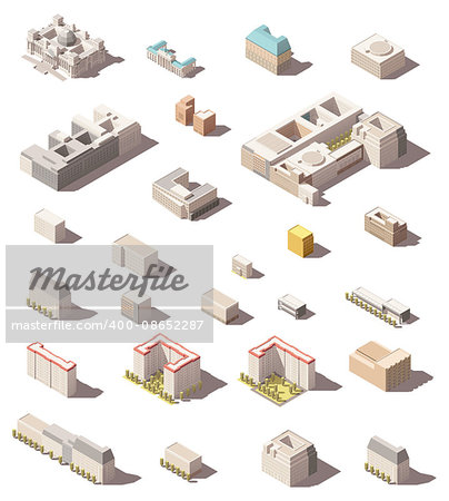 Set of the minimalistic old and modern city buildings