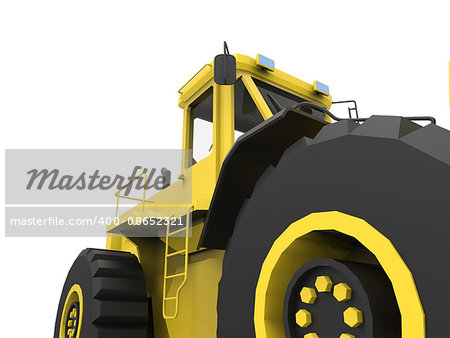 Excavator on a white uniform background. Backhoe loader. 3d illustration