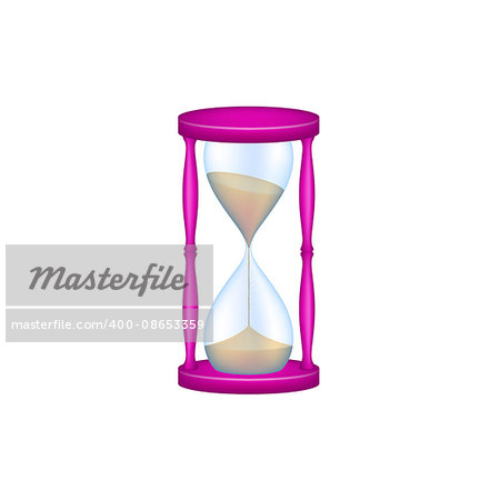 Sand glass in purple design and blue glass on white background