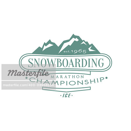 Snowboarding Championship Emblem Classic Style Vector Logo With Calligraphic Text On White Background