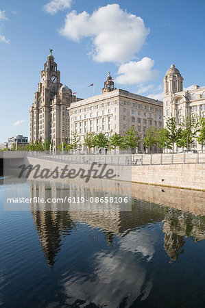 Royal Liver Building, Cunard Building and Port of Liverpool Building, UNESCO World Heritage Site, Liverpool, Merseyside, England, United Kingdom, Europe