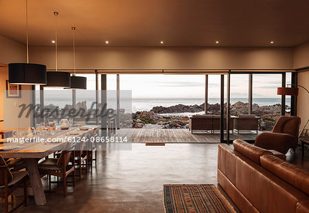 Home showcase interior overlooking ocean
